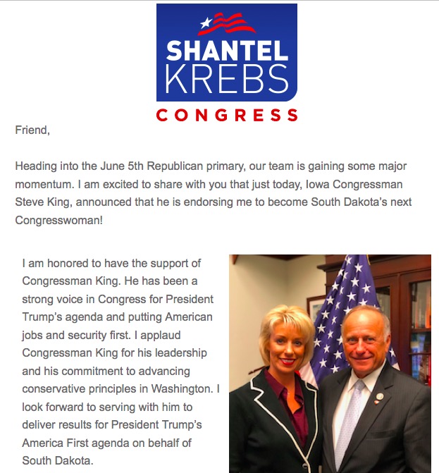 Shantel Krebs for Congress, campaign e-mail, 2018.05.24.
