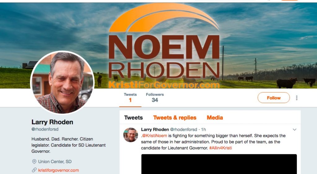 Larry Rhoden/@rhodenforsd campaign Twitter account, screen cap, 2018.06.20.
