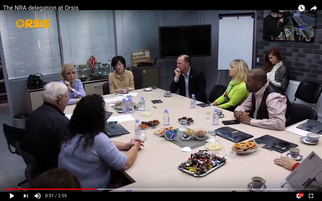 Maria Butina and others at meeting of NRA delegation with Orsis chief Svetlana Nikolaeva at Orsis HQ in Moscow, 2015.12.11, screen cap from Orsis video, posted 2016.01.20.