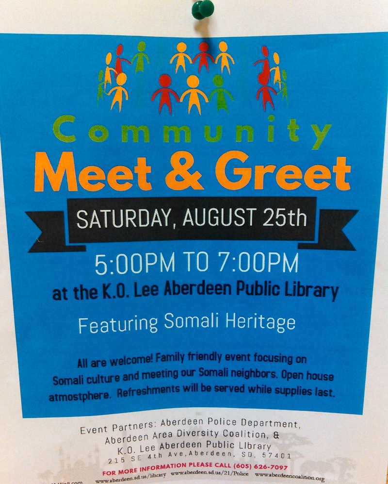 Community Meet & Greet, featuring Somali heritage, August 25, 5-7 p.m., K.O. Lee Public Library, Aberdeen, SD.