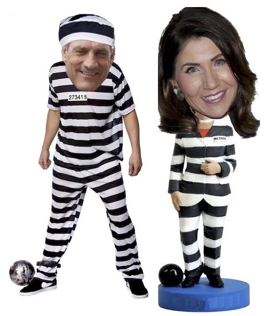 Larry Rhoden and Kristi Noem in prison stripes.