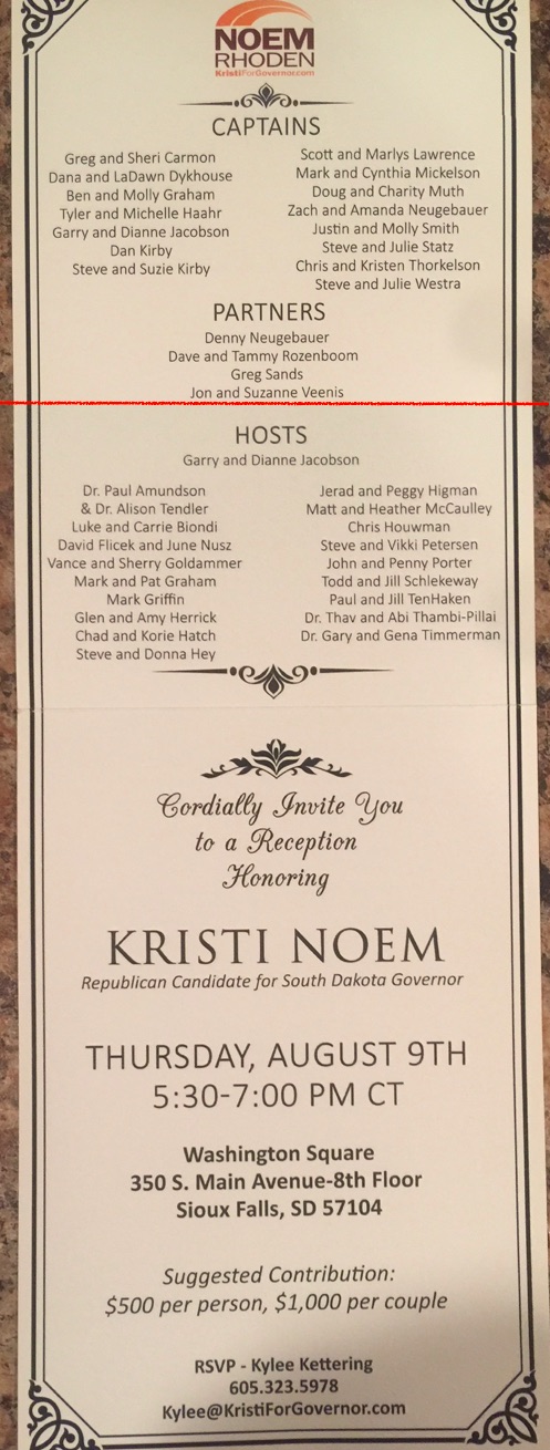 Noem/Rhoden fundraiser invitation