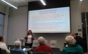 Dr. Erin Fouberg talks about the Constitution, geography, and fair representation, Aberdeen, South Dakota, 2018.10.02.