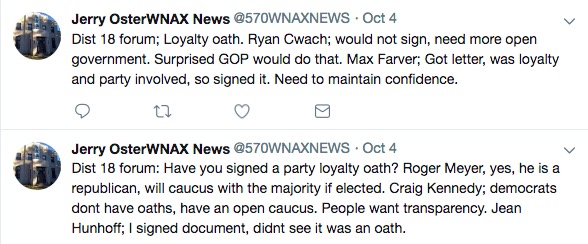 Jerry Oster, tweets from District 18 candidate forum, WNAX, 2018.10.04.