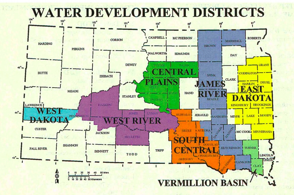 South Dakota Water Development Districts, from SD Legislature 2016 interim document.