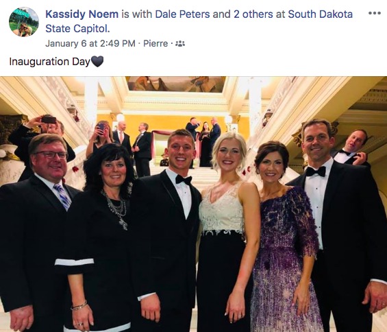 Kyle Peters and Kassidy Noem, each with their future in-laws at Governor Kristi Noem's inaugural ball, Pierre, SD, 2019.01.06.