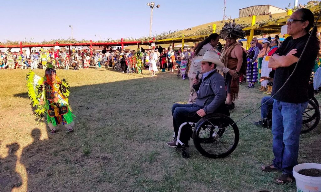 That horse was out fo the barn more than a before the election—Billie Sutton at Fort Randall Casino Indian Day Celebration Wacipi, hosted by Yankton Sioux Tribe, Lake Andes, SD, 2017.06.24; photo from Sutton campaign via Native Sun News.