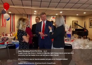 Taking care of business: Jason Ravnsborg at GOP fundraising dinner, Yankton, SD, 2019.04.06; tweeted by Ravnsborg 2019.04.08.