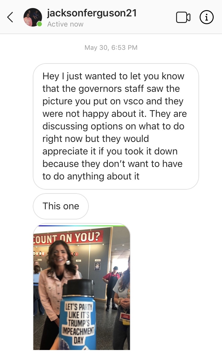 Jackson Ferguson, Instagram direct message to Madison Howard, 2019.05.30.