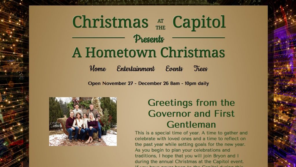 Noem Christmas photo on Christmas at the Capitol website