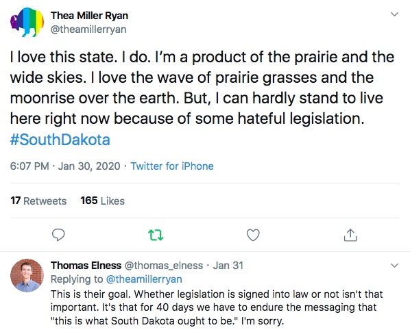 Thea Miller Ryan and Thomas Elness, on SDGOP effort to drive good people out of South Dakota with bad legislation