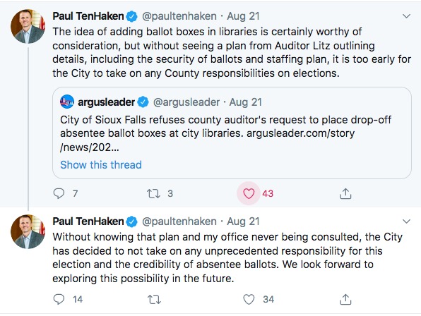 Mayor Paul TenHaken, anti-dropbox tweets, 2020.08.21.
