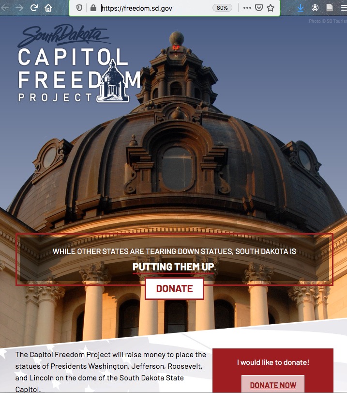 "Capitol Freedom" fundraising page, freedom.sd.gov, screen cap 2020.08.25.