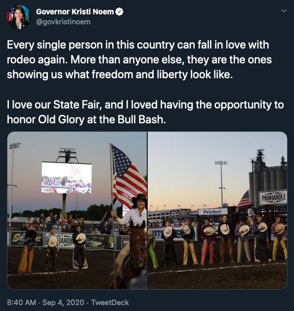 Gov. Kristi Noem, Twitter from South Dakota State Fair, 2020.09.04.