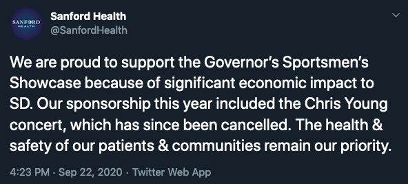 Sanford Health, tweet, 2020.09.22.