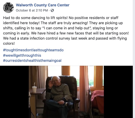 Walworth County Care Center, Facebook post, 2020.10.06