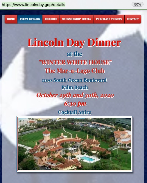 Palm Beach County GOP Lincoln Day Dinner, online information, retrieved 2020.10.11.