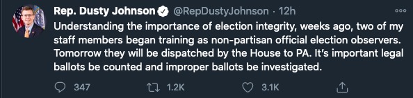 Rep. Dusty Johnson, Tweet, 2020.11.05.