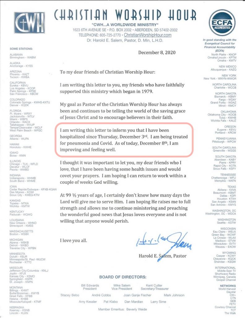 Harold Salem Dies After Dec. 3 Hospitalization with Coronavirus and