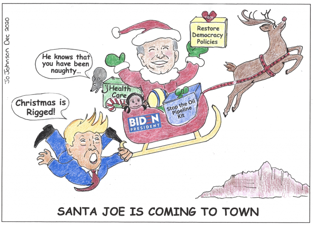 Jo Johnson, editorial cartoon, December 2020.