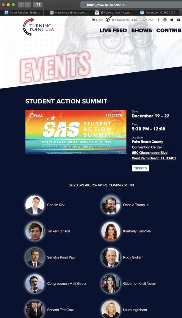 Turning Point USA Student Action Summit 2020, screen cap 2020.12.19.