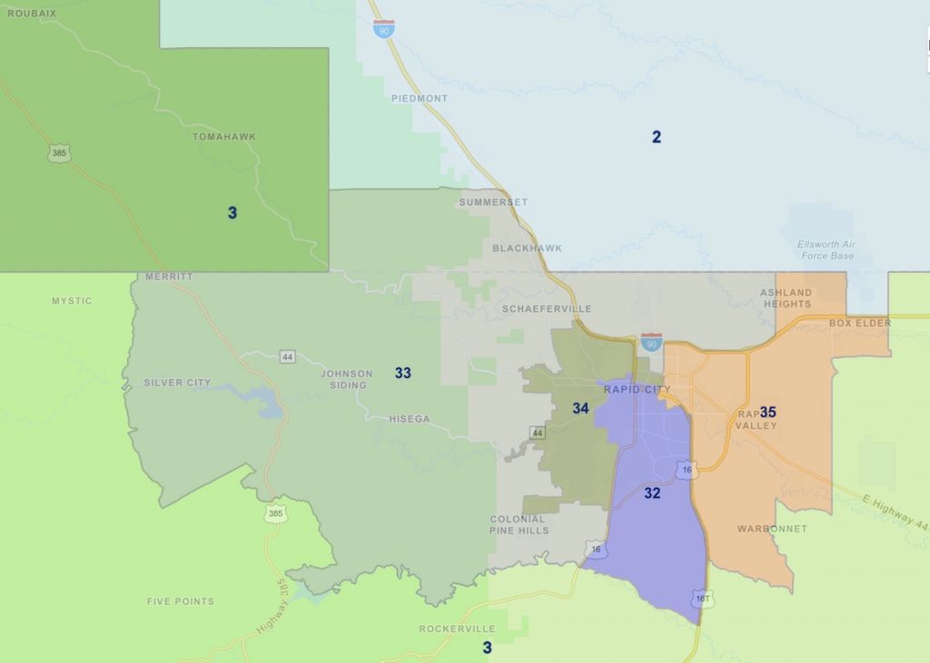 South Dakota Legislative Districts, Rapid City metro area, screen cap from LRC, 2021.01.26.