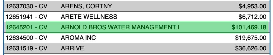 Open.SD.gov, $101K payment to Arnold Bors. Water Management, screen cap 2021.03.02.