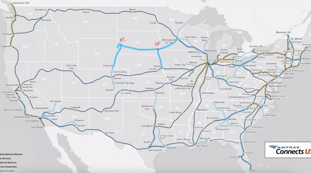 The Great Prairie Horse Line: head to the Twin Cities, trunk from Sioux Falls to Rapid City, legs down to Omaha and Cheyenne... and a crazy braided tail twisting through the Black Hills!