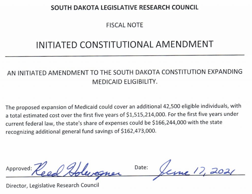 LRC, new fiscal note for resubmitted Medicaid expansion amendment, 2021.06.17.