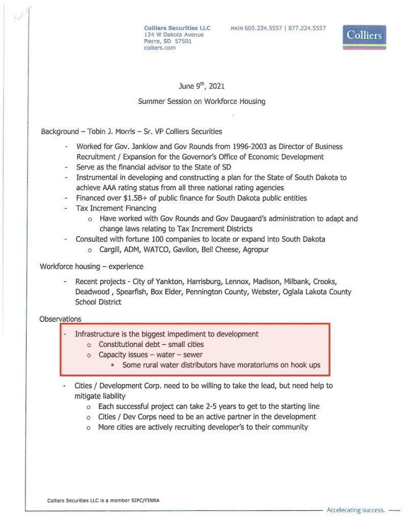 Tobin Morris, Collier Securities LLC, notes for presentation to SD Legislature Interim WOrkforce Housing Needs Committee, 2021.06.09, p. 1, annotated by DFP.