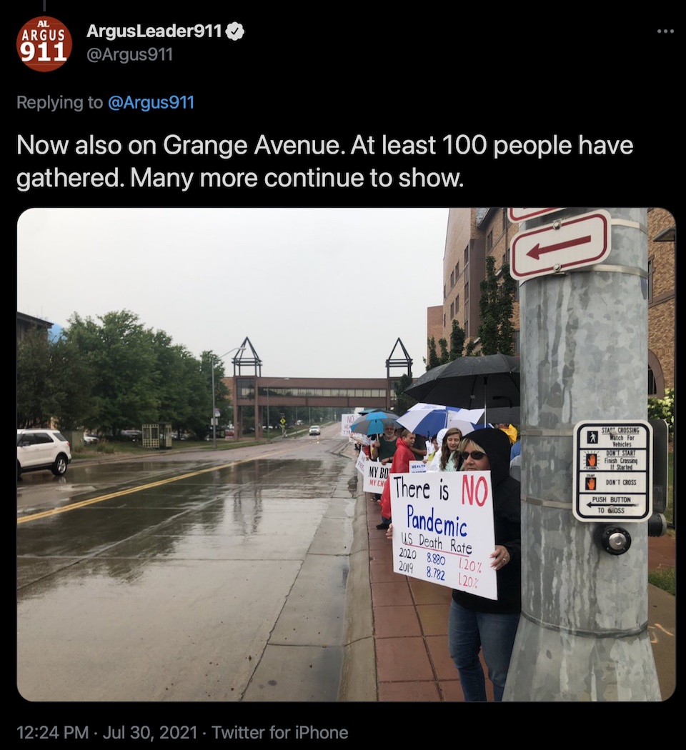 That Sioux Falls paper, Twitter photo at anti-vaccine protest, Sioux Falls, SD, 2021.07.30.