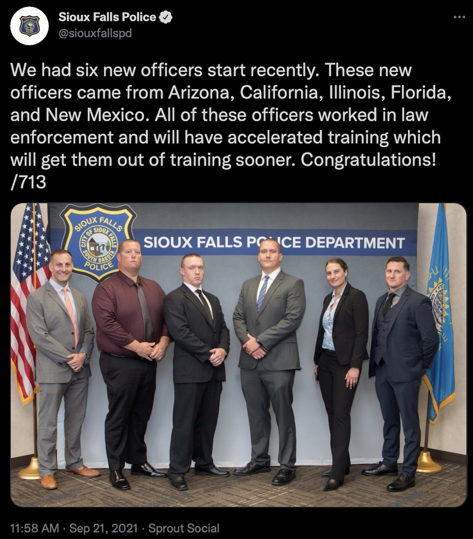 Sioux Falls Police Department, tweet, 2021.09.22.
