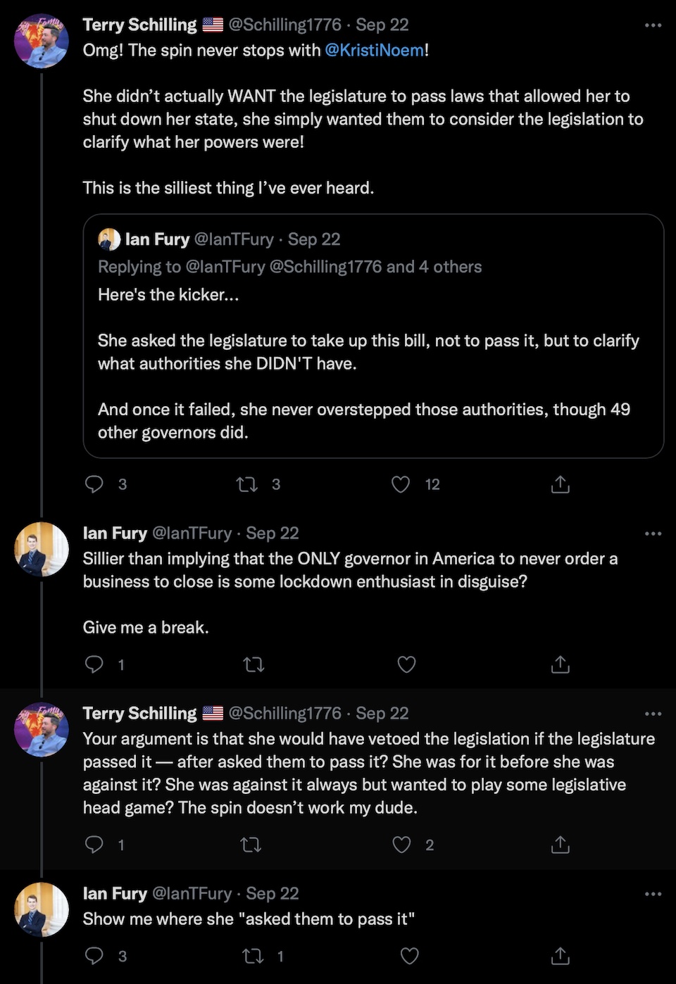 Terry Schilling and Ian Fury, Twitter exchange, 2021.09.22.
