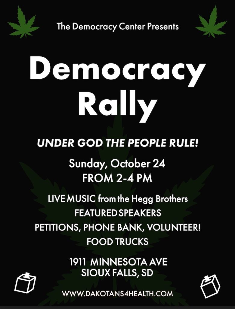 Democracy Rally flyer, received from Dakotans for Health 2021.10.22.