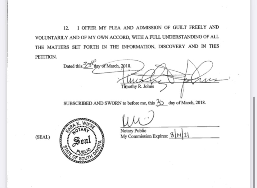 Timothy R. Johns, guilty plea to reckless driving, 2018.03.30, filed with Sixth Circuit Court 2018.04.04.