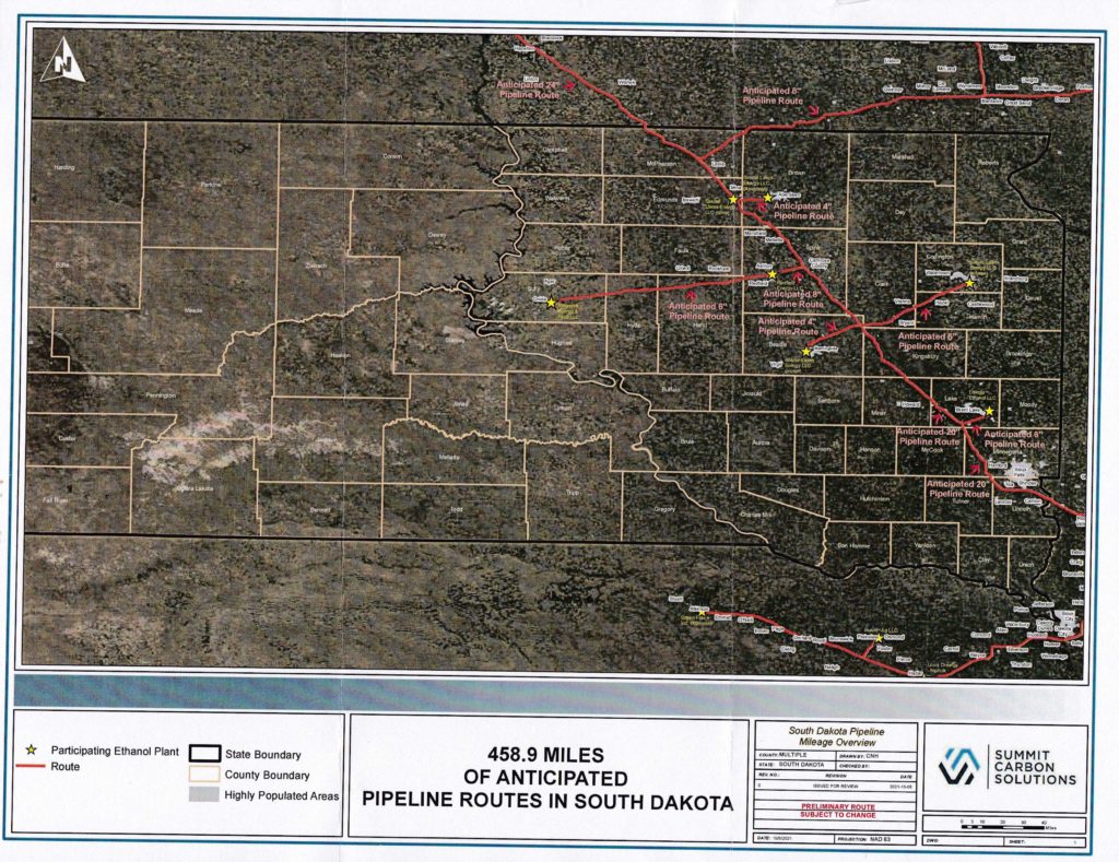 Summit Carbon Solutions, proposed South Dakota route of Midwest Carbon Express pipeline, 2021.10.05.