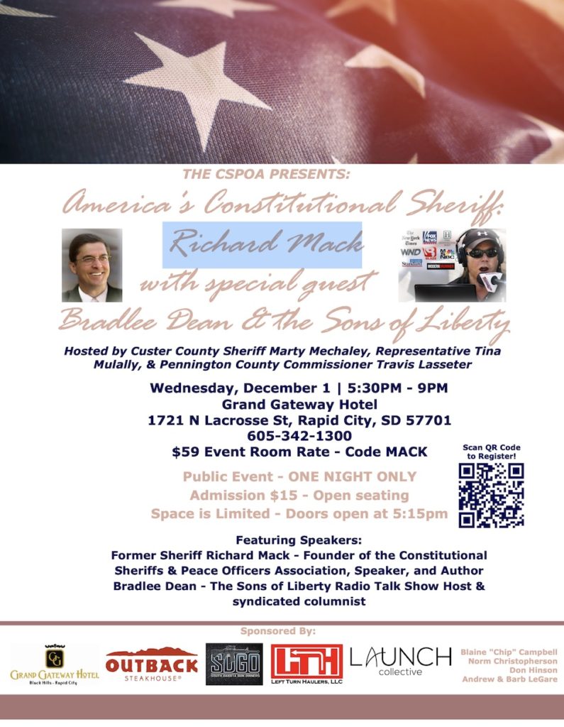 CSPOA December 1 Rapid City Mack/Dean event flyer, retrieved from CSPOA.org 2021.11.23.