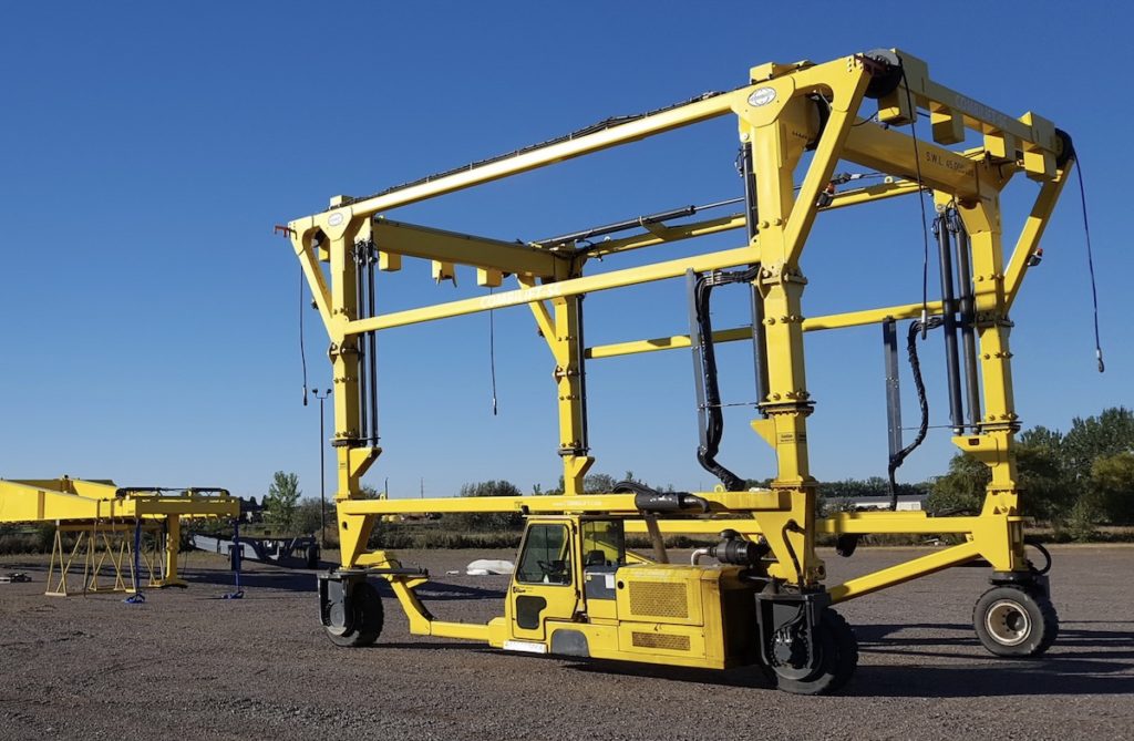 2016 Combilift Model SC3T telescoping straddle carrier—imagine all the cargo containers you could lift with this machine! Photo by The Branford Group, retrieved online 2021.11.07.