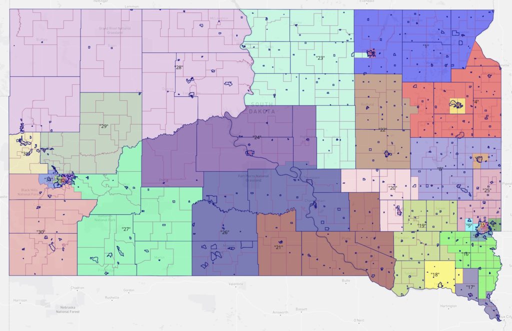 South Dakota Legislature, Sparrow map, retrieved from DavesRedistricing.org 2021.11.10.