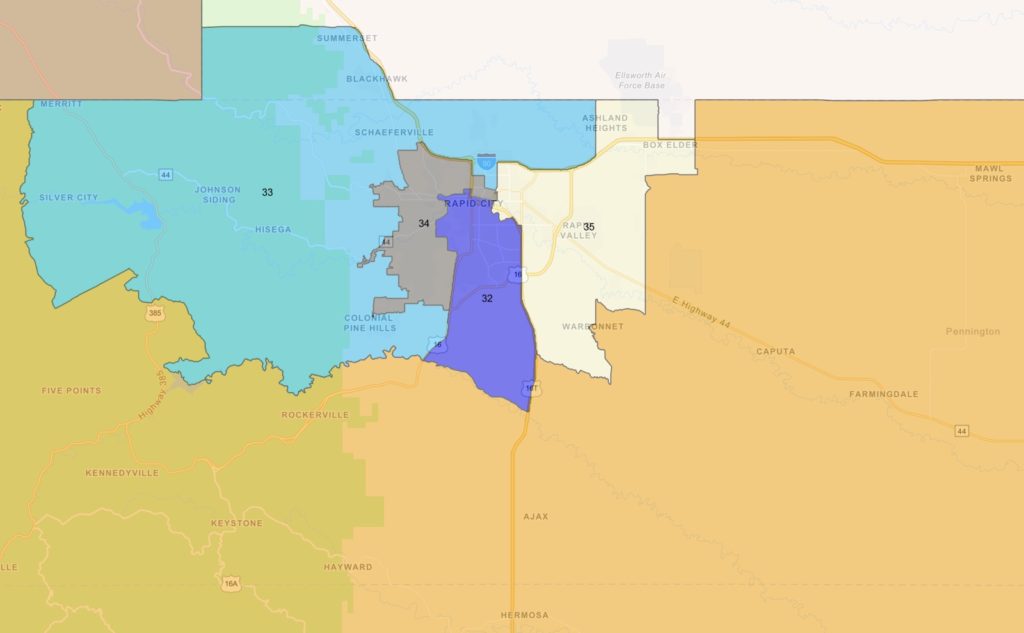 2012–2020 South Dakota Legislative Districts, Rapid City area, retrieved 2021.12.19.