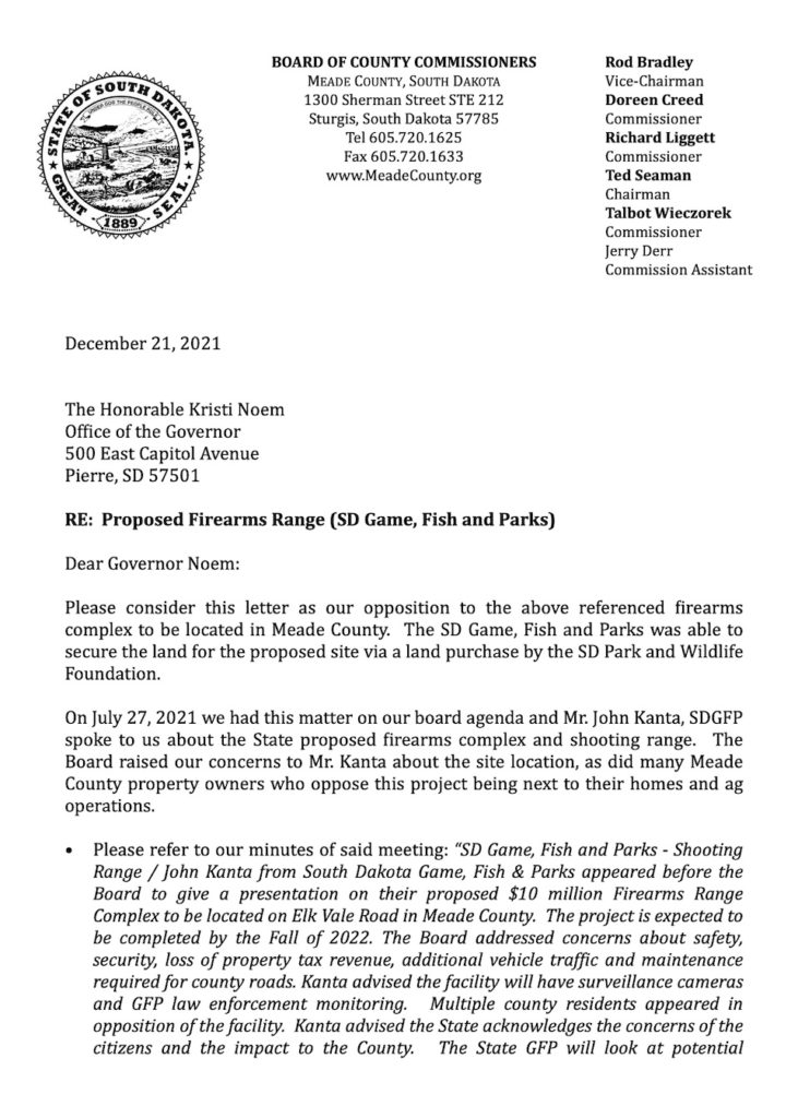 Meade County Commission, draft letter to Gov. Kristi Noem, agenda packet, 2021.12.21, p. 1.