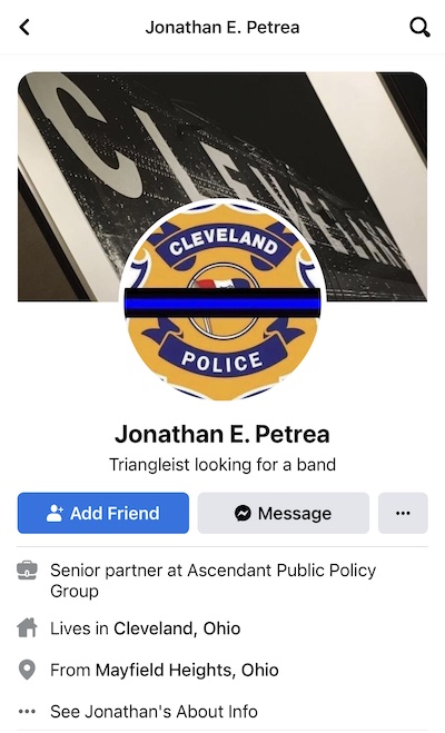 Jonathan Petrea, screen cap of FB profile, 2022.03.14.