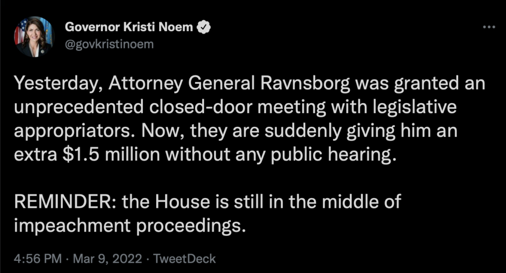 Governor Kristi Noem, tweet, 2022.03.09.