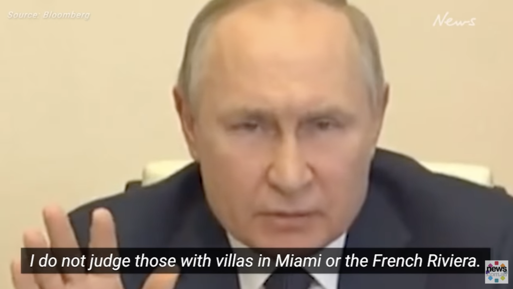 Vladimir Putin, screen cap from "scum and traitors" speech to Russian Federation leaders, from News.com.au, 2022.03.16.