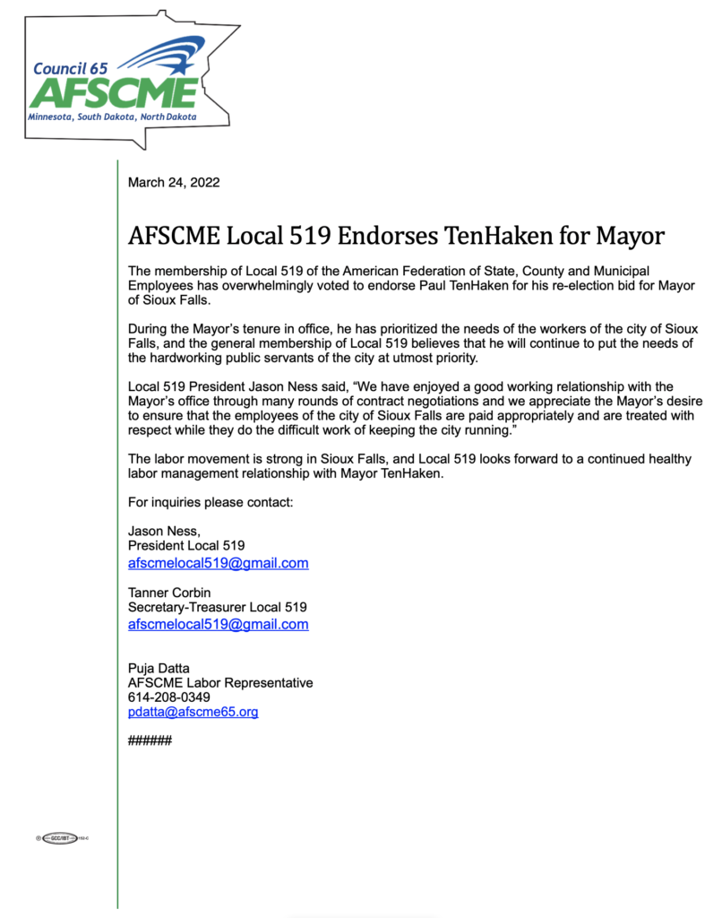 AFSCME Local 519, press release, received by DFP 2022.03.24.