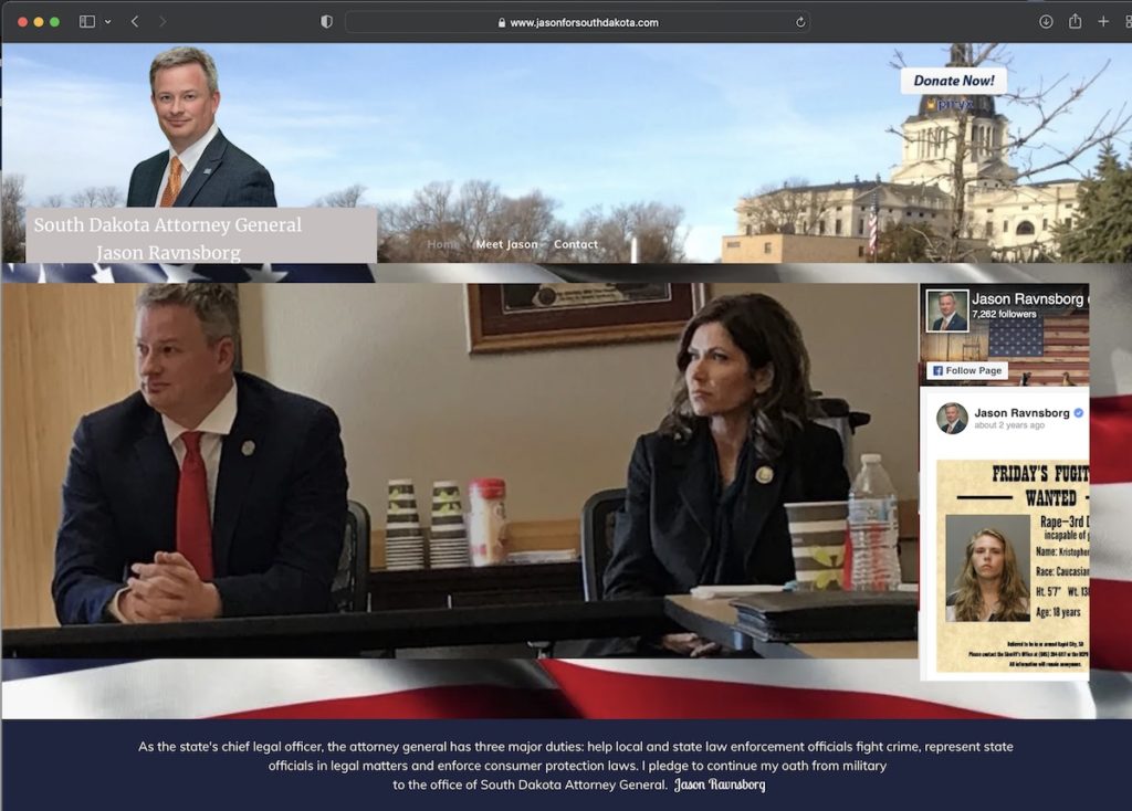 Jason for South Dakota campaign website, one of two homepage banner images, screen cap 2022.04.04.