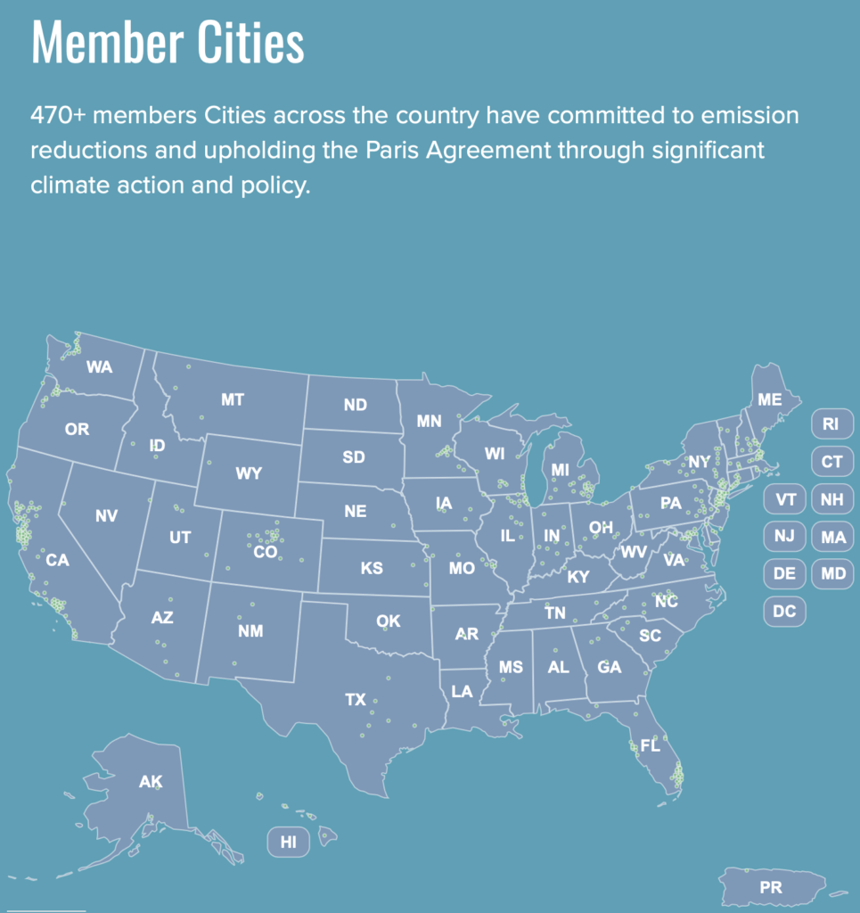 Climate Mayors, member-city map, retrieved 2022.04.18.