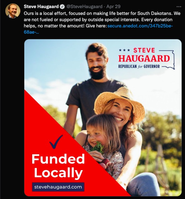 Steve Haugaard, campaign Tweet, 2022.04.29.