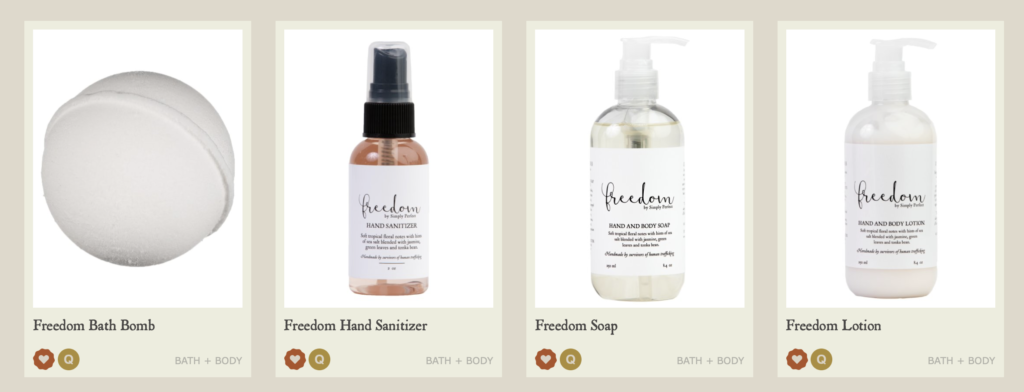Simply Perfect, Freedom bath+body products, retrieved 2022.05.20.