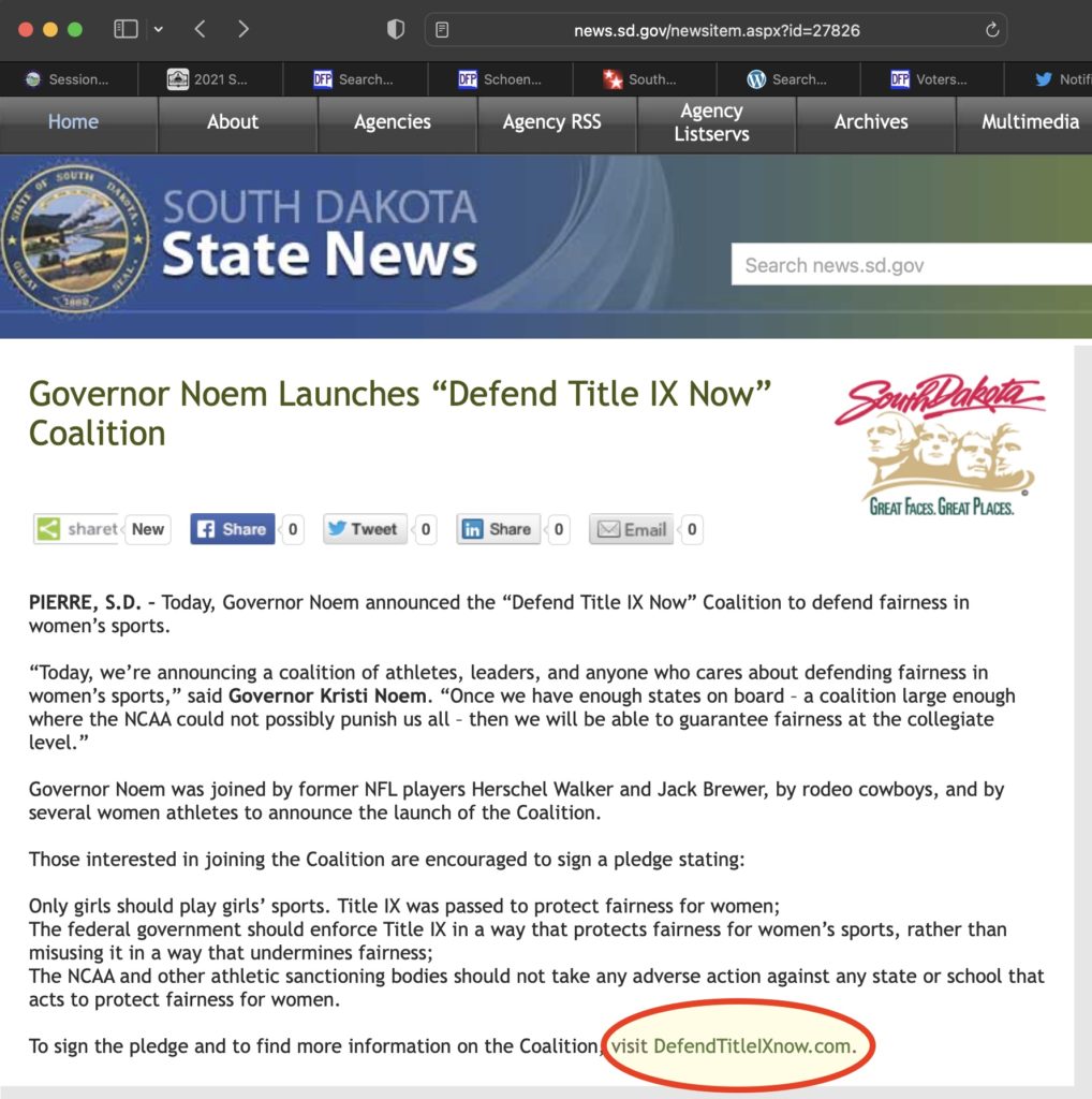 GOv. Noem official press release, link to Smith campaign website highlighted; screen cap 2022.06.08.